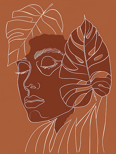 Earthy Tropics : profil de femme en dessin au trait