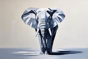 Kubistische olifant in grijstinten van Art & Soul Creations