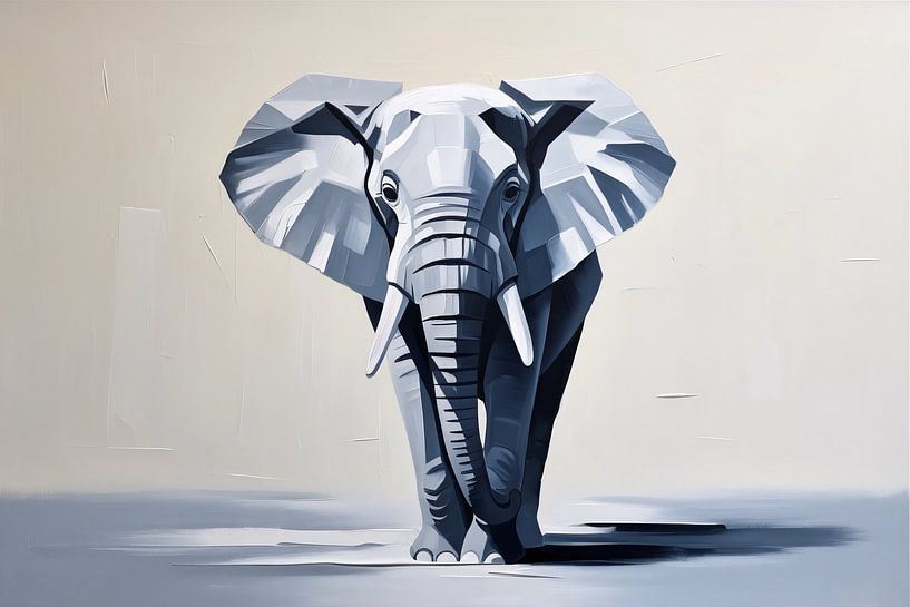 Kubistische olifant in grijstinten van Art & Soul Creations
