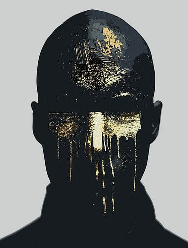 Minimalistisch Zwart-Goud Abstract Portret Muurkunst - Druipend Goud Verfmasker