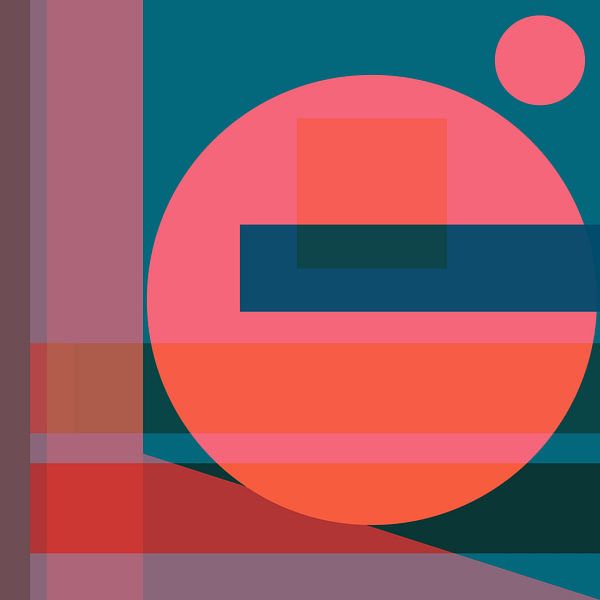 70s Retro landscape in orange, pink, teal and light purple. by Dina Dankers