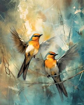 abstrakter Aqaurel eines Vogels von Gelissen Artworks