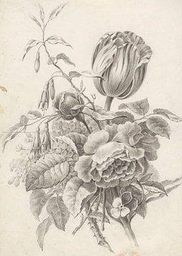 Stilllebenstrauß in Schwarz-Weißvon Vintage en botanische Prenten