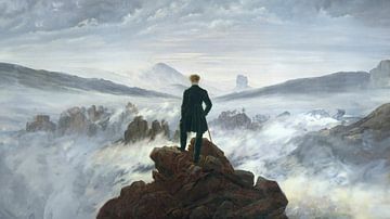 De wandelaar boven de nevelen, Caspar David Friedrich (brede versie) van Masters Revisited