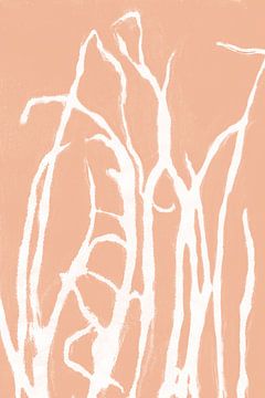 Wit gras in retrostijl. Moderne botanische kunst in lichte terracotta of roze zalmkleur. van Dina Dankers