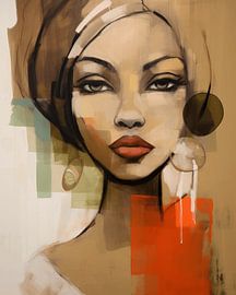 Modern abstract portrait of a woman in shades of brown with a hint of orange by Carla Van Iersel