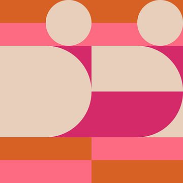 Abstracte geometrische kunst in retrostijl in oranje, roze, wit. van Dina Dankers