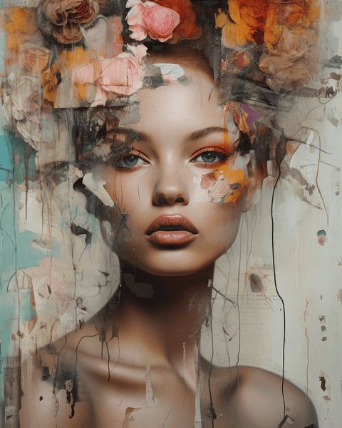 Modern en abstract portret in pastelkleuren van Carla Van Iersel