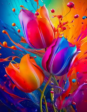 Tulpen in een kleurrijke wervelstorm van Geert Van Baelen
