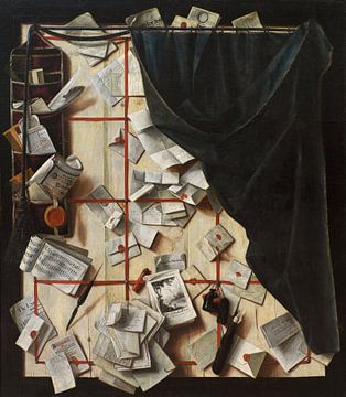 Trompe l'oeil. Cloison de séparation avec casier à lettres et livre de musique, Cornelis Norbertus G