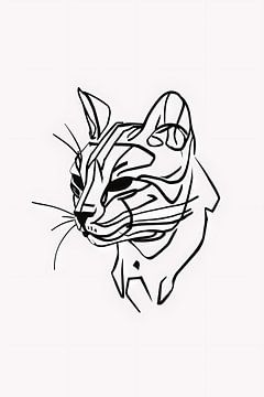 Schwarz und weiß Abstrakte Katze Strichzeichnung von De Muurdecoratie