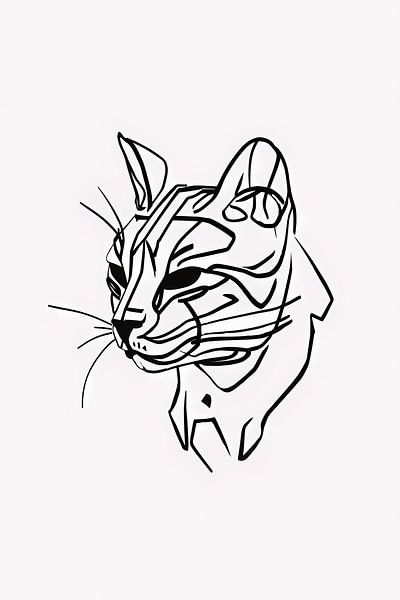 Zwart-witte Abstracte Kattenlijntekening van Art & Soul Creations