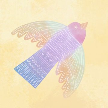 Boho bird in pastel by Femke Bender