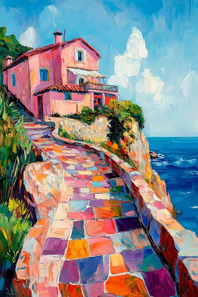 Colourful coastal house by Poster Art Shop