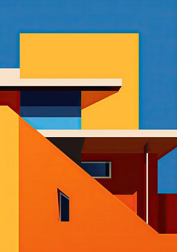 Bauhaus-poster Blauw, Geel, Oranje