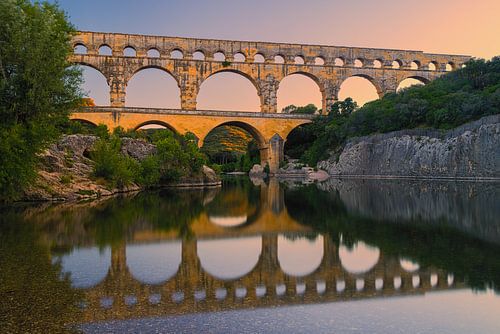 Zonsondergang bij Pont Du Gard, Frankrijk