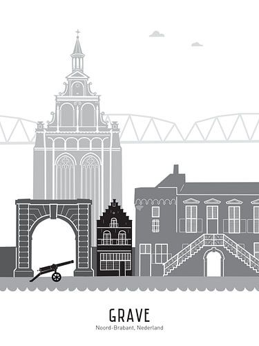 Skyline illustration Grave in black-and-white-grey by Mevrouw Emmer