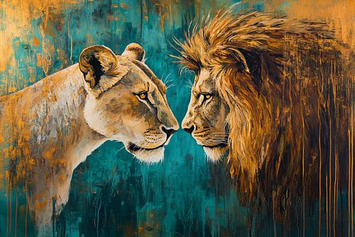 Portrait intime d'un lion et d'une lionne