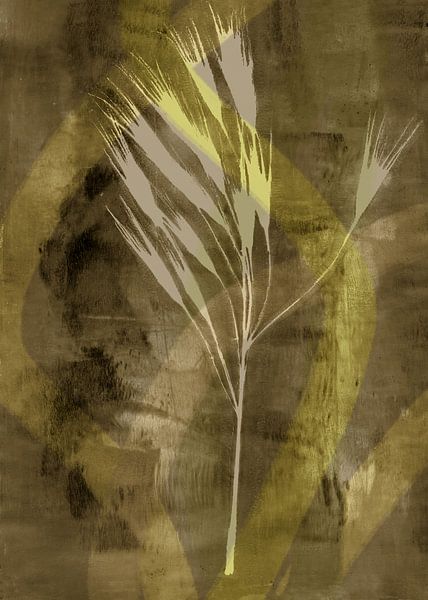 Abstract retro botanical art in green and brown. Grass. by Dina Dankers