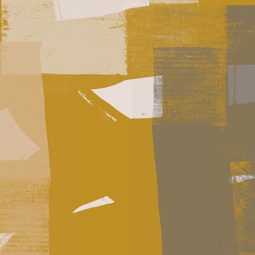 Abstract schilderij in oker, wit en grijs III