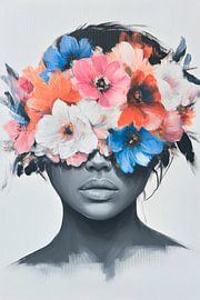 Floral wreath on black portrait by Poster Art Shop