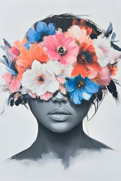 Floral wreath on black portrait by Poster Art Shop