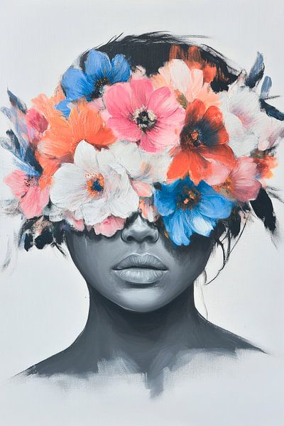 Floral wreath on black portrait by Poster Art Shop