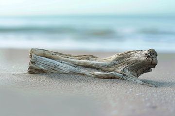 Minimalistische strandfotografie - rust aan zee met drijfhout van Poster Art Shop