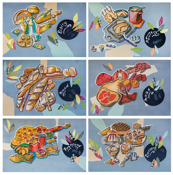 Kitchen Art - product groups, 6 illustrations by Ariadna de Raadt-Goldberg