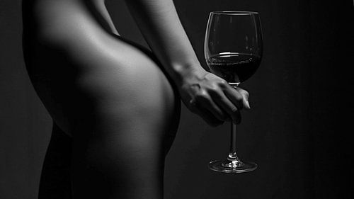 Intieme Luxe - naakte vrouw met wijnglas bij haar billen