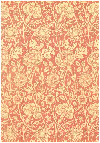 William Morris - Roze en roos ontwerp (voor behangpapier)