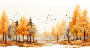 Herbstliches Panorama-Aquarell auf weißem Hintergrund, Kunstdesign