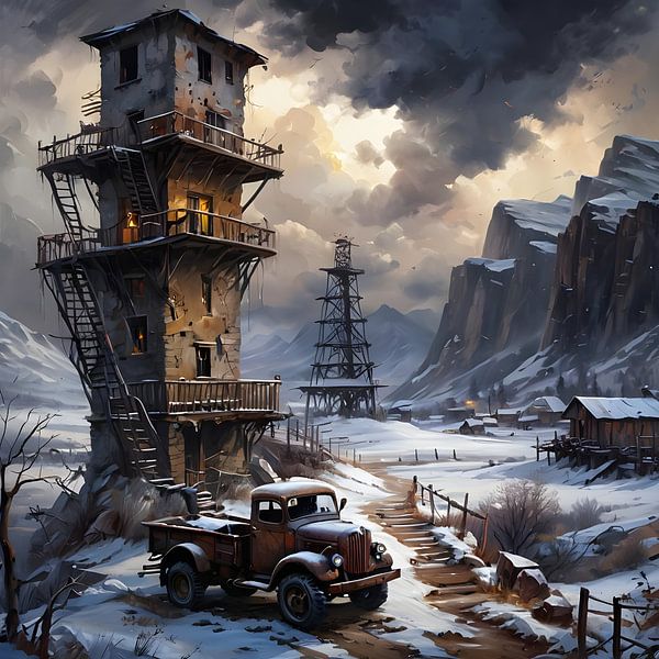 mysterious tower-like building in the wild west, steampunk by Nick Wendt