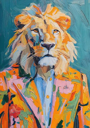 Lion in a suit - Colourful oil painting