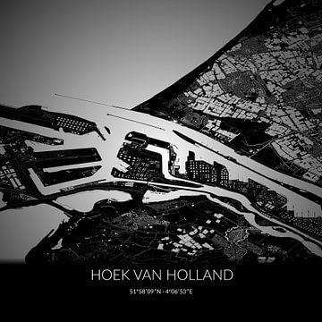 Carte en noir et blanc de Hook of Holland, South Holland. sur Rezona