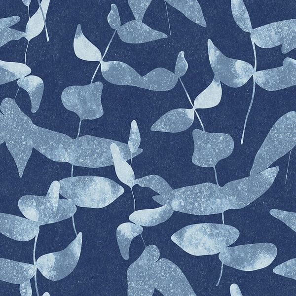 Moderne Botanik. Blätter in Indigoblau und Weiß von Dina Dankers