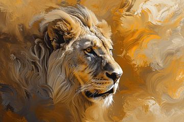 Brown tinted abstract lion portrait by Digitale Schilderijen