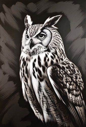 Majestueuze uil in zwart-wit