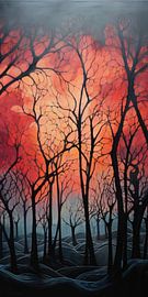 Belle forêt avec des arbres et des branches dans un paysage de style abstrait sur Art Bizarre