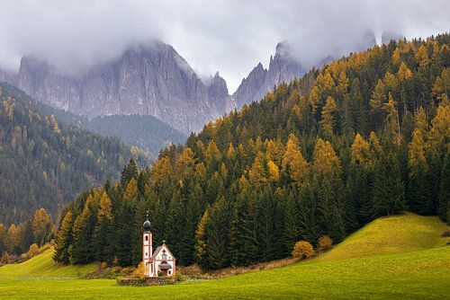 The little church of St Johann in the Dolomites in Italy