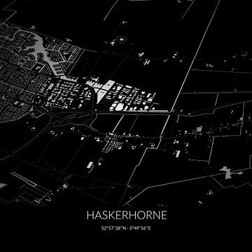 Carte en noir et blanc de Haskerhorne, Fryslan. sur Rezona