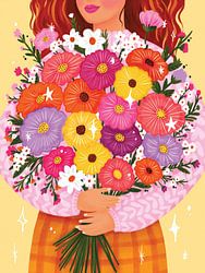 Vrouw met bloemen vrolijk kleurrijk