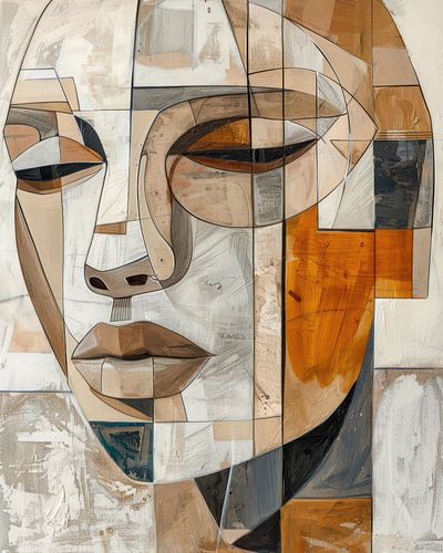 Abstract Geometric Portrait in Neutral Shades