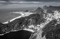 View from sugar loaf on hill landscape of Rio de Janeiro Brazil black and white by Dieter Walther thumbnail