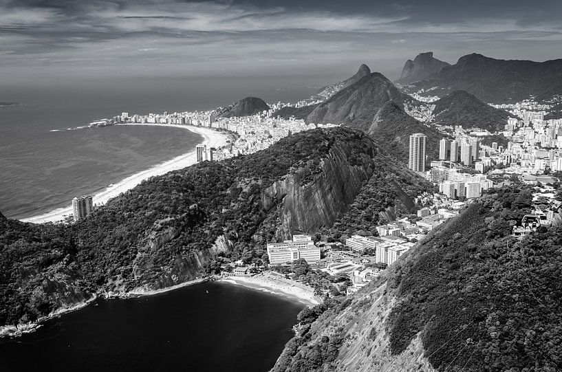 View from sugar loaf on hill landscape of Rio de Janeiro Brazil black and white by Dieter Walther