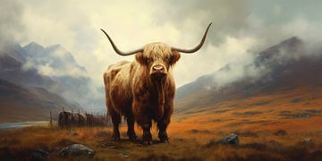 Scottish Highlander in Scottish Mountains by Vlindertuin Art