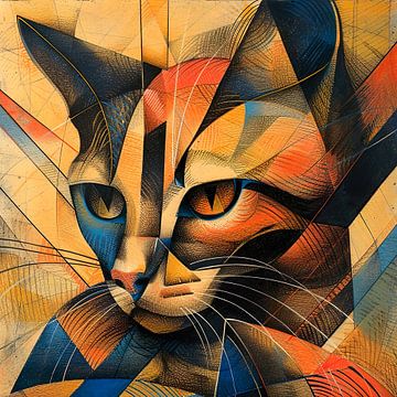 Kat in modern abstract lijnenspel van Lauri Creates