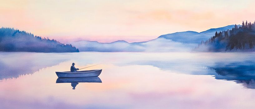 Promenade en bateau tranquille à l'aube par Poster Art Shop