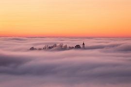 Die Burg Teck taucht im Nebelmeer ab.
