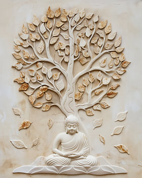 Buddha under the Tree of Life in beige